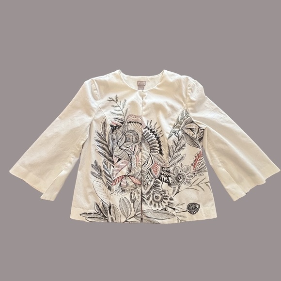 Chico's lined floral print wide 3/4 sleeve open front jacket us size 8/10 - Picture 4 of 15